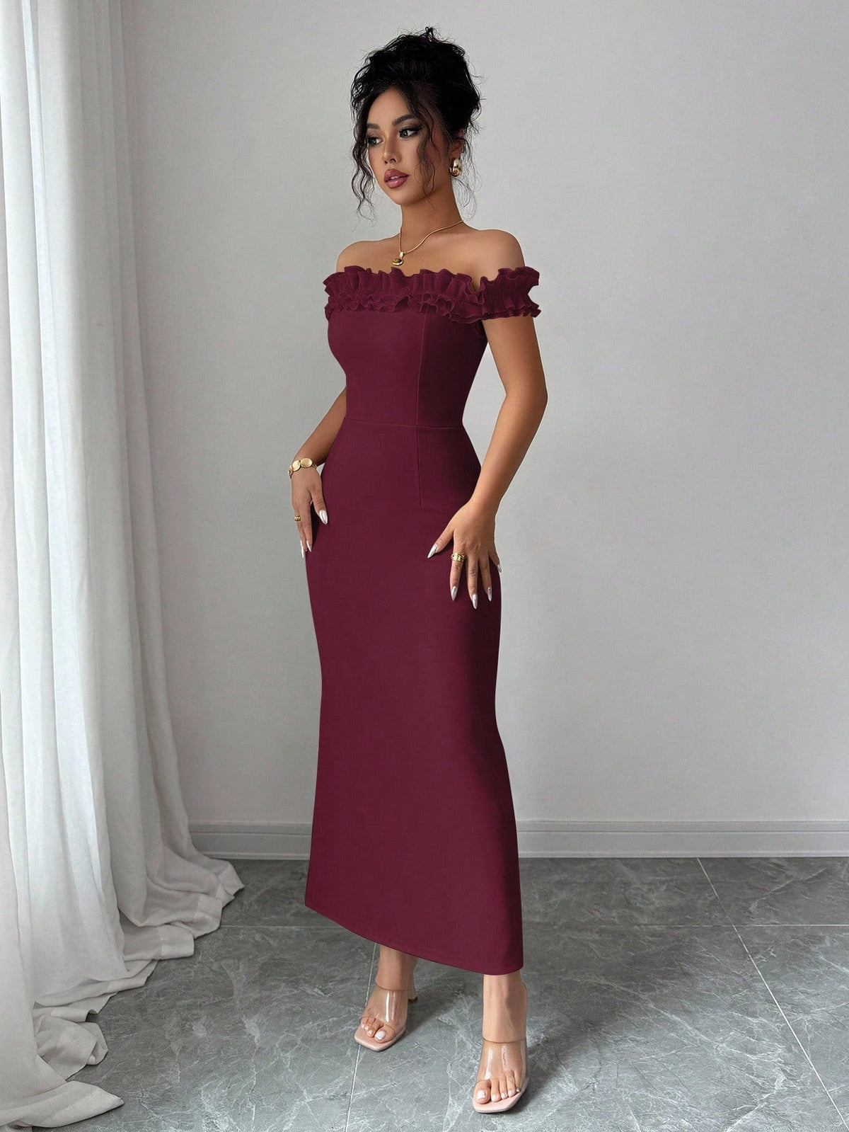 Maxi with Dropped Shoulders and Ruffles