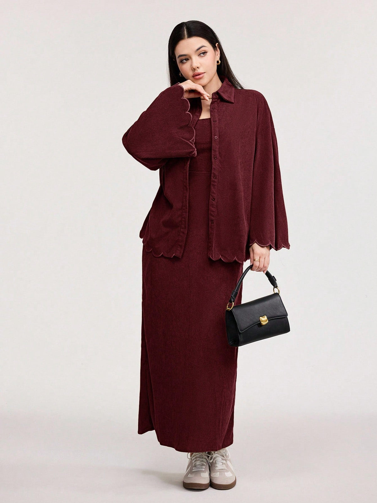 Long Sleeve Single Breasted Jacket and Loose Slip Dress Set