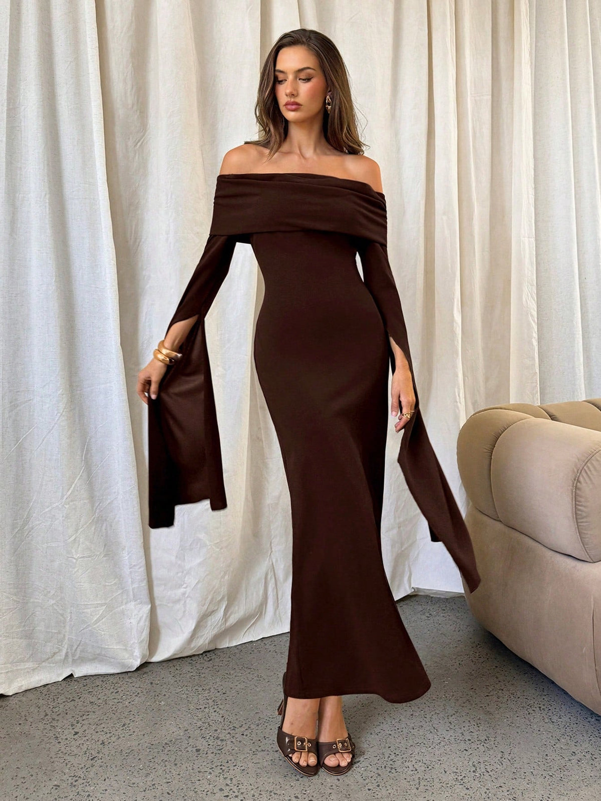 Flare Sleeve Off-Shoulder Maxi Dress