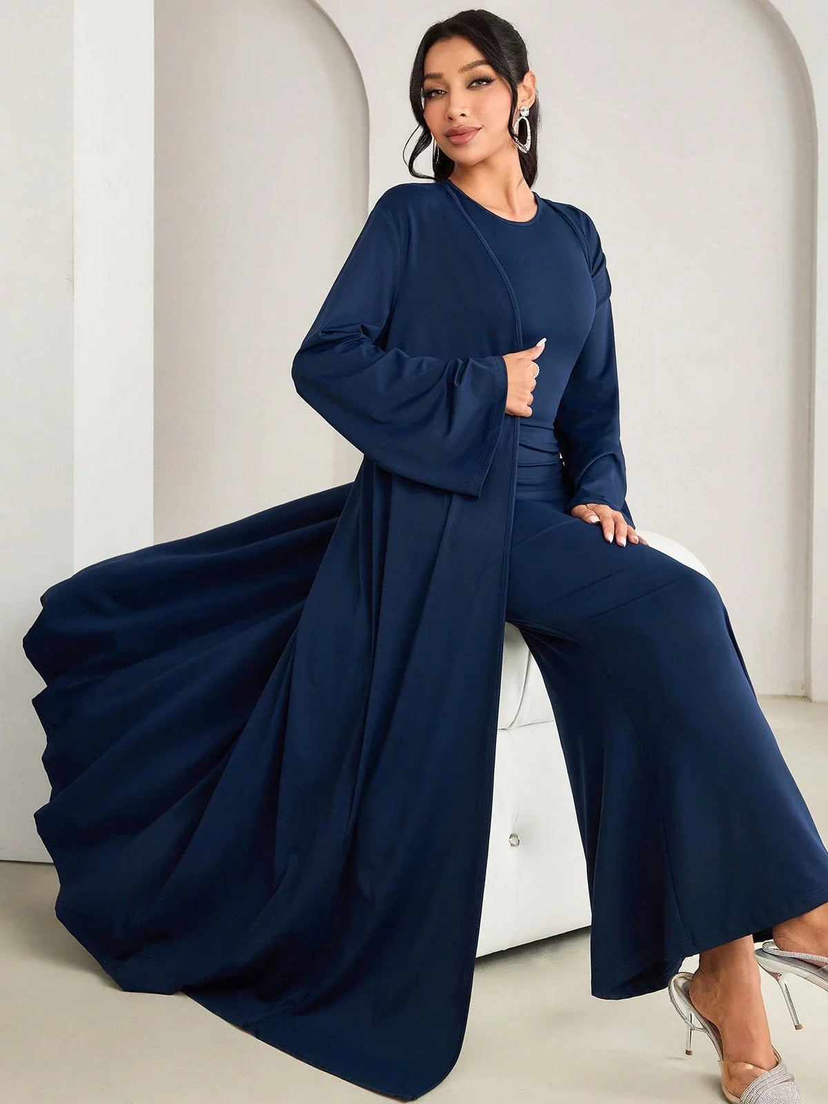 Women Modest Robe and Dress Two Piece Set