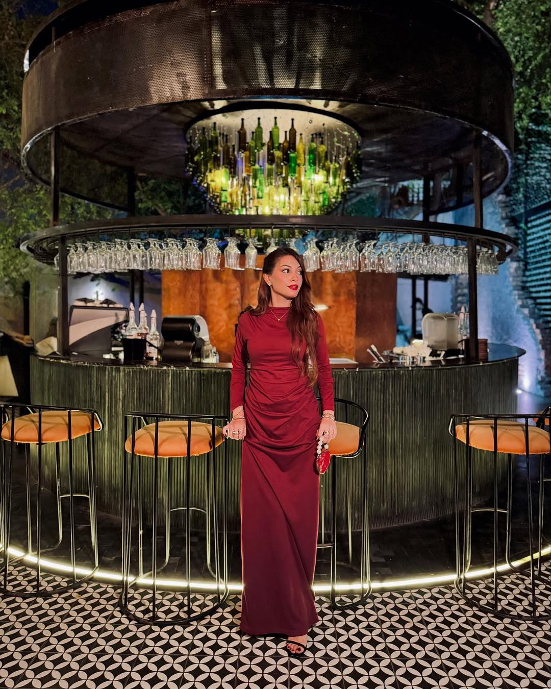 Women's Stand Collar Long Sleeve Pleated Dress