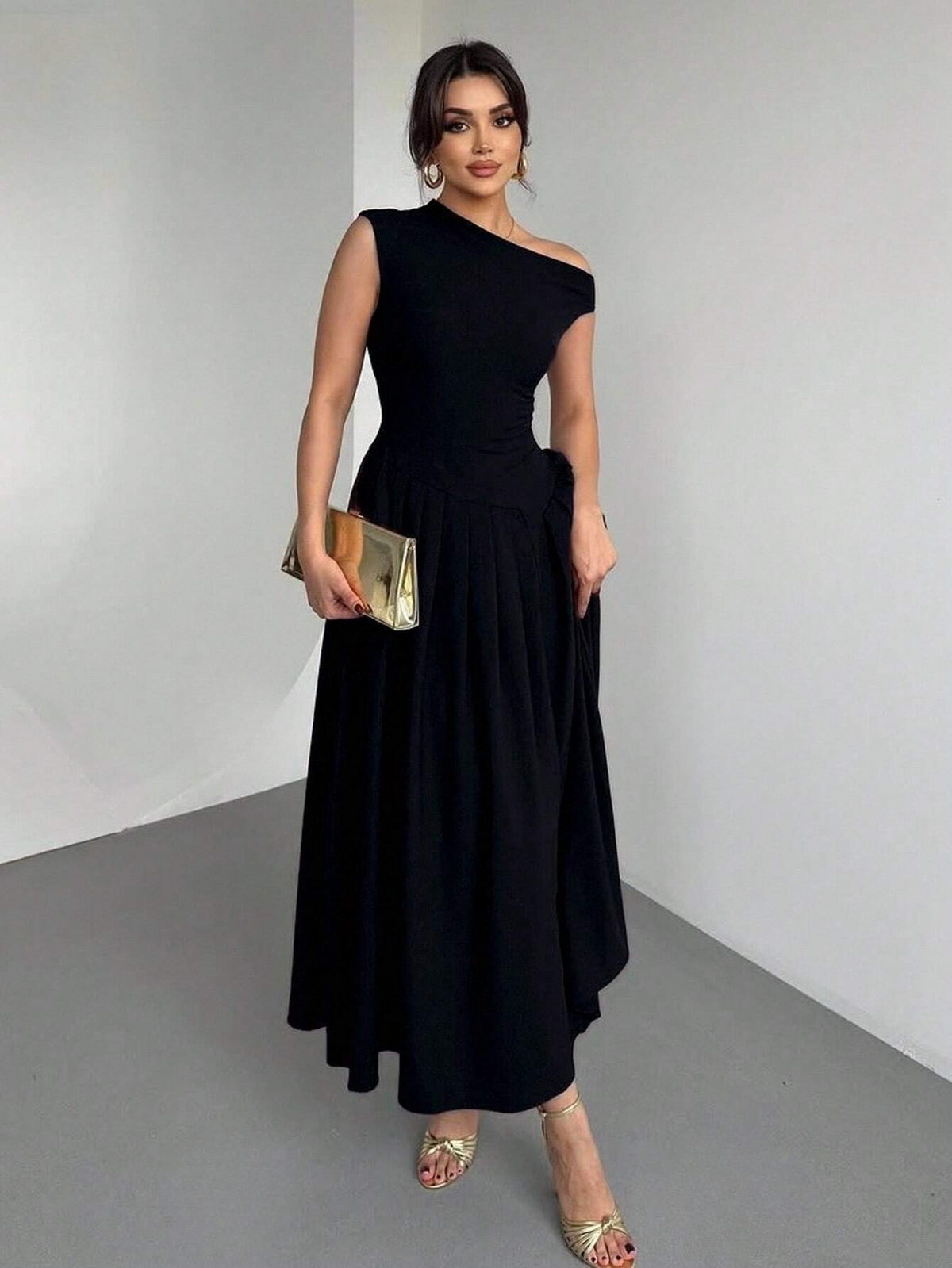Asymmetric Neck Ruffle Flounce Dress