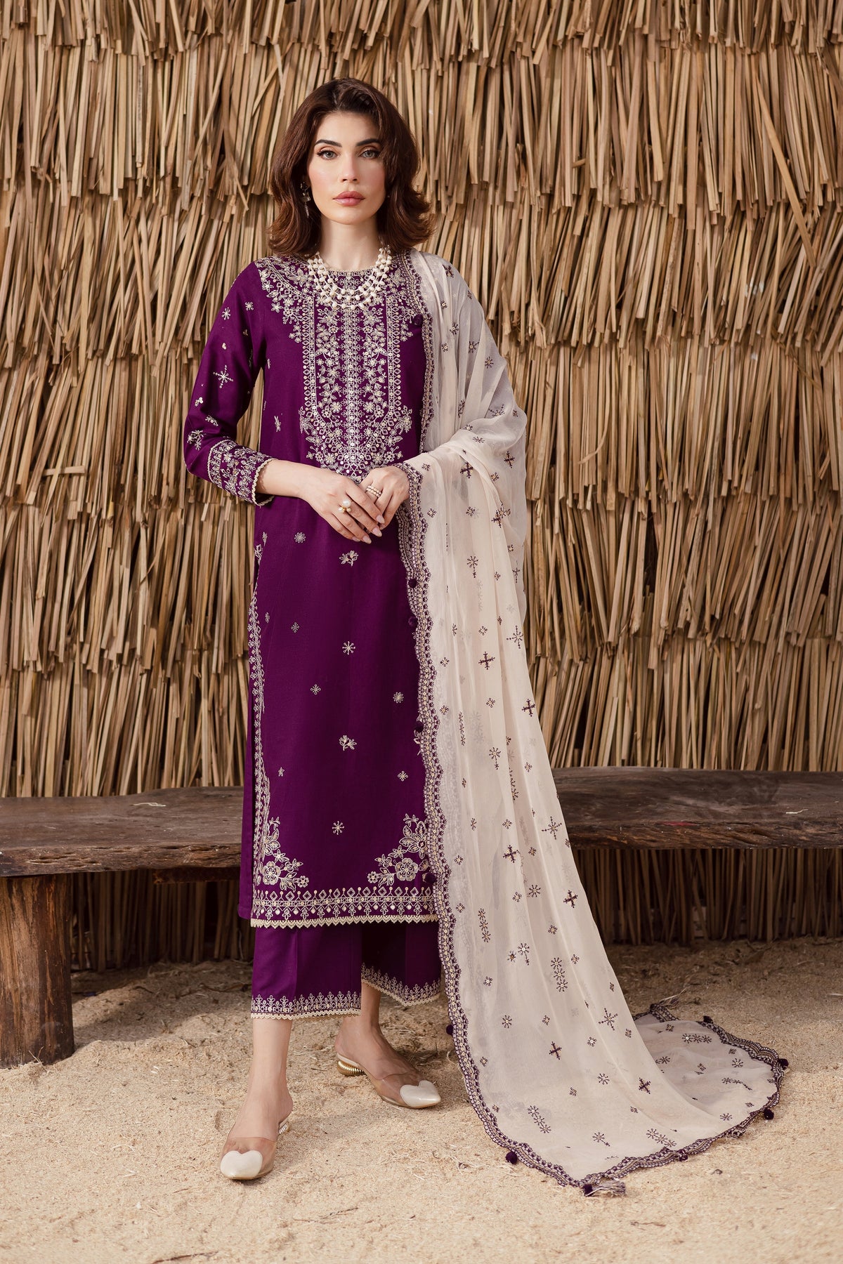 Solace 3Pc - Embroidered Dress