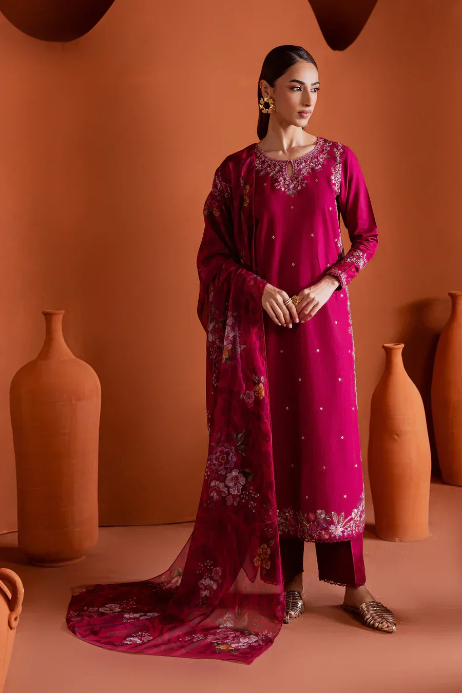 Pink Inizio 3Pc - Embroidered Summer Cotton Dress
